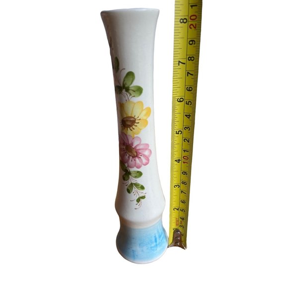 Vintage Ceramic Hand Painted Bud Vase Sado Portugal 1970s Floral Blue FTD - Picture 6 of 6